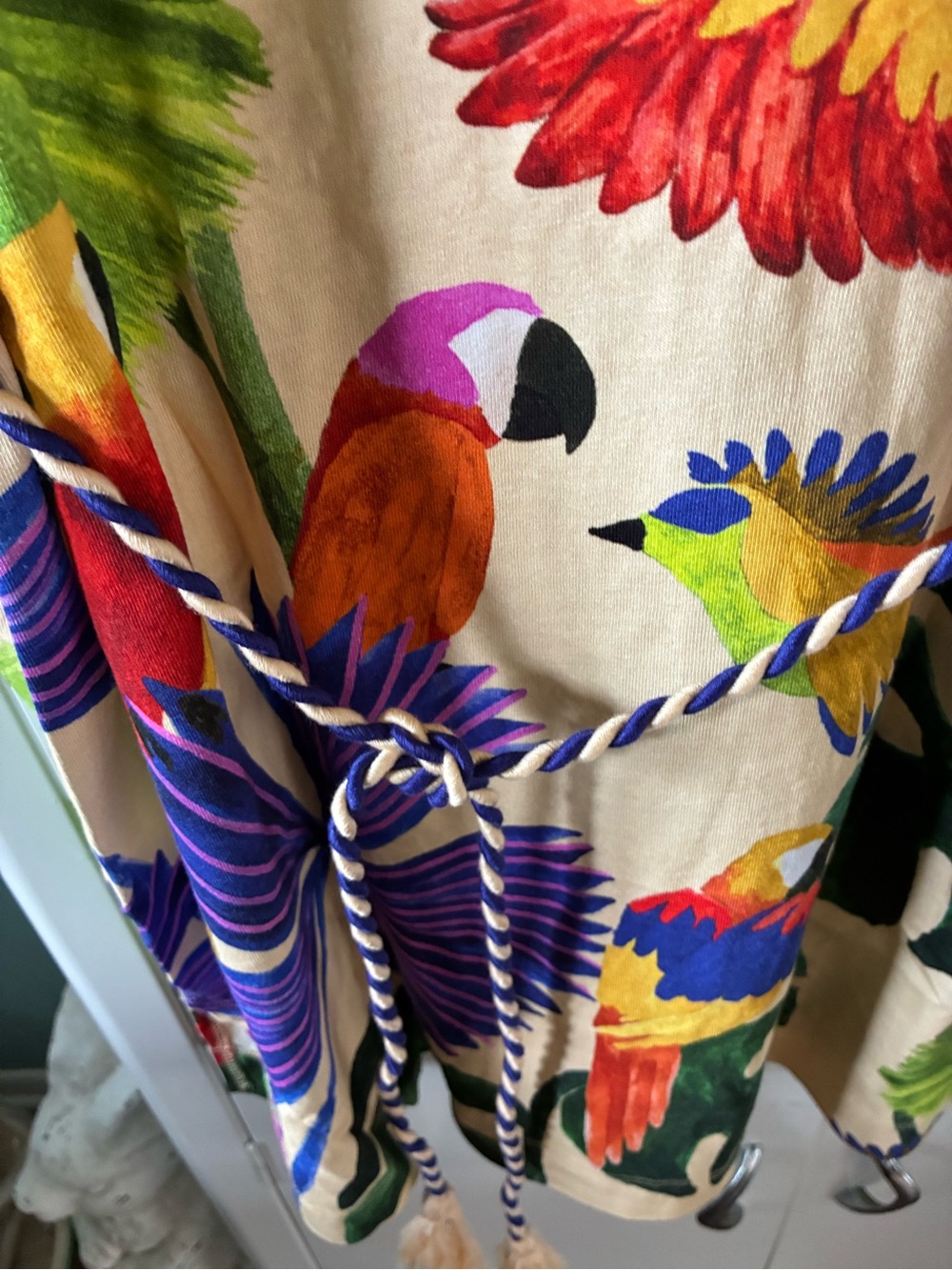 Farm Rio sz S Tropical Parrot Print Tunic Dress in Cream & Bright Greens euc - Picture 4 of 8